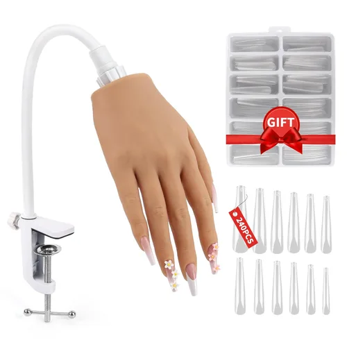 Vista 12 de LIONVISON Mano de práctica para uñas acrílicas: mano de maniquí falsa realista Fake Training Hand with Adjustable Clamp & 240 Coffin Tips - False