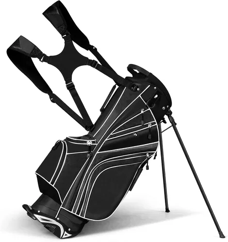 Vista 9 de Mayjooy Golf Stand Bag, Portable Carry Golf Bag w/Ergonomic Dual Straps & 6 Way Top Divider, Lightweight Carry Organizer Pocket w/Umbrella Ring Negro