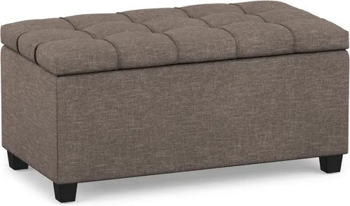 Vista 17 de SIMPLIHOME Sienna - Otomana de almacenamiento de tela con aspecto de lino Gris (Dove Grey)