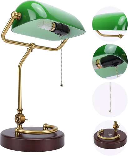 Vista 5 de MAVIS LAVEN Vintage Desk Lamp, Emerald Green Glass Bankers Lamp with 350 Rotatable Lampshade and Touch Sensitive Dimming, for Home Office Living