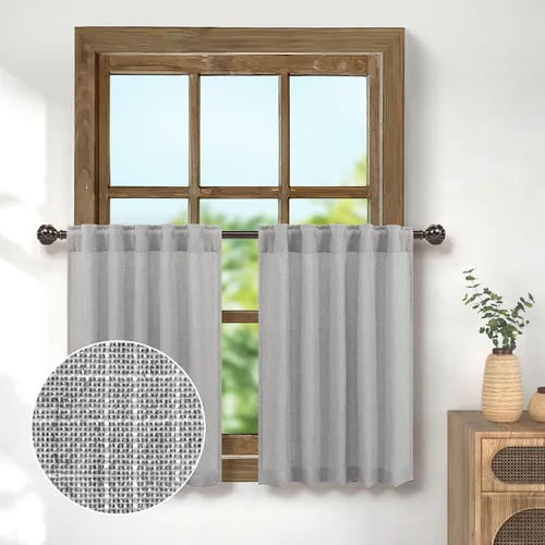 Vista 32 de Pitalk Cortinas de lino para café de 24 pulgadas de largo, con bolsillo trasero, plisadas, estilo bohemio, granja, cocina, cortinas para ventana