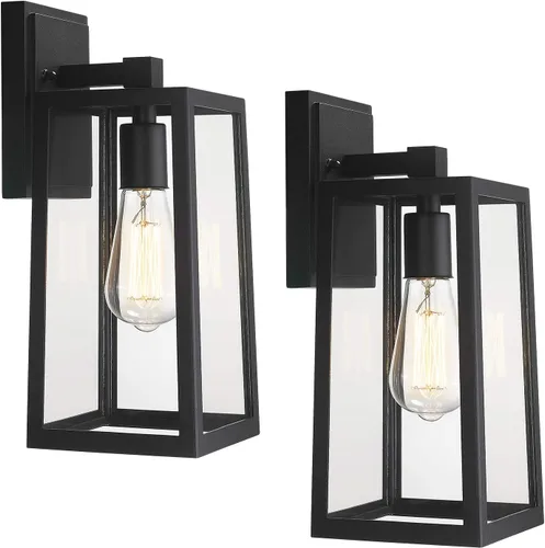 Vista 8 de Emliviar WE212B BK - Farol de pared para exteriores, 13.8 pulgadas, 1 luz exterior para porche en acabado negro con vidrio transparente, WE212B BK