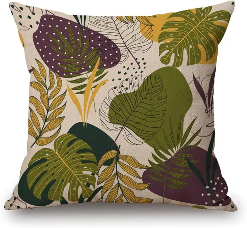 Vista 41 de Solekla Funda de almohada cuadrada de lino y algodón con flores blancas y negras, funda de cojín decorativa para sofá de 18 x 18 pulgadas Sl157