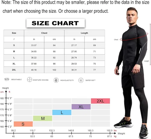 Vista 6 de Paquete de 2 camisetas de compresión de cuello alto alto falso para hombre, camiseta deportiva de manga larga que absorbe la capa base atlética