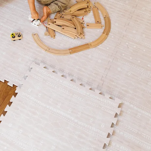 Vista 19 de Alfombra de juego Lillefolk para bebés para el piso – 4x6 pies Beige Azulejos suaves de espuma EVA no tóxicos premium para tiempo de barriga