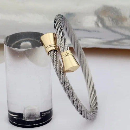 Vista 3 de CHRAN Pulsera trenzada de acero inoxidable de plata 7.4
