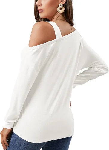 Vista 4 de JINKESI Blusa casual de manga larga para mujer, con hombros descubiertos