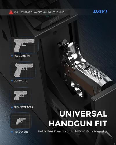 Vista 3 de DAYI Caja fuerte biométrica para pistola, caja fuerte para pistola de huellas dactilares con 3 maneras de acceso rápido y función silenciosa