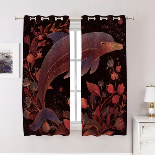 Vista 10 de Maritime Ocean Blackout Tier Curtains, Anchors Nautical Art Half Window Drapes for Kitchen with Rod Pocket,Room Darkening 2 Pack 26X24 Inches