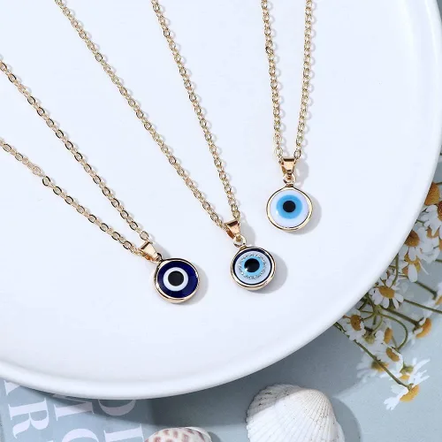 Vista 4 de COLORFUL BLING 2 collares de mal de ojo, amuleto de tercer ojo azul, collar de cadena de oro de ojo delicado, protección de la cábala, joyería