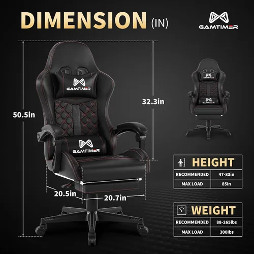 Vista 3 de Silla para videojuegos, silla para adultos de 400 libras, silla de computadora de respaldo alto con reposapiés y reposabrazos vinculados, silla