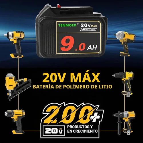 Vista 6 de TENMOER Paquete de 2 baterías de 20 V y 9.0 Ah compatibles