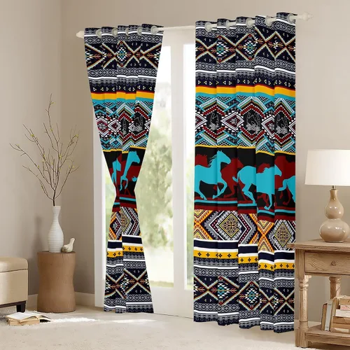 Vista 3 de Feelyou Cortinas de oscurecimiento del suroeste (2 paneles, 38 x 45 pulgadas), cortinas tribales para dormitorio, sala de estar, estampado