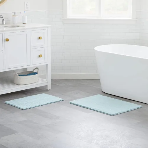 Vista 11 de Linenspa Juego de 2 tapetes de baño de felpilla, antideslizantes, absorbentes de agua, de secado rápido, lavables a máquina, alfombras de baño