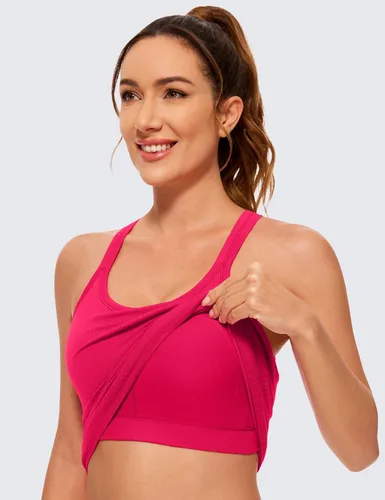 Vista 3 de CRZ YOGA Camiseta sin mangas acanalada sin costuras para mujer con brasier integrado, cuello redondo acolchado, adelgazante, atlética, larga