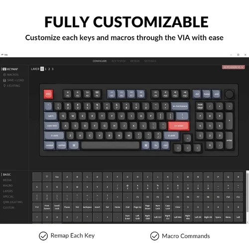 Vista 2 de Keychron V5 Wired Custom Mechanical Keyboard Knob Version, 96% Layout QMKVIA Programmable with Hot-swappable Keychron K Pro Red Switch Compatible
