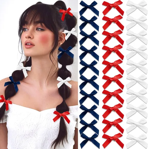Vista 10 de 20 piezas de lazos negros para el cabello con cinta, clips tipo cocodrilo para el cabello, pasadores para el cabello para adolescentes, pinzas