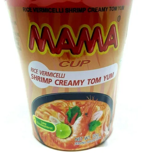 Vista 6 de Paquete de 3 tazas de fideos de arroz con fideos y camarones cremosos sabor Tom Yum de cocción rápida, taza de fideos instantáneos tailandeses