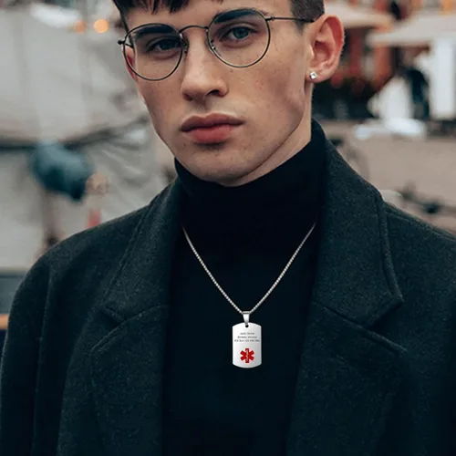 Vista 3 de Giftider Collar de alerta médica personalizado para hombres, collar de emergencia médica con grabado gratuito para hombres y mujeres, etiqueta