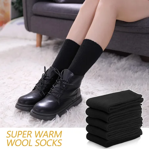 Vista 3 de MQELONG Womens 5 Pairs Soft Thick Comfort Casual Cotton Warm Wool Crew Winter Socks