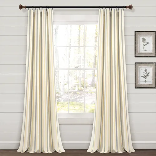 Vista 10 de Lush Decor Farmhouse Stripe - Par de paneles de cortinas de ventana de algodón teñido con hilo a rayas, 42" An x 84" L, Negro - Encanto rústico