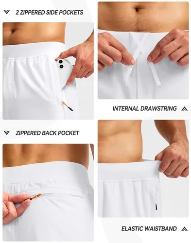 Vista 4 de Pudolla Pantalones cortos de entrenamiento para hombre con 3 bolsillos con cremallera, ligeros de 7 pulgadas, pantalones cortos de gimnasio