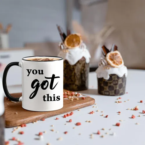 Vista 9 de YHRJWN Taza de café con texto en inglés "You Got This" para mujeres y hombres, regalos motivacionales inspiradores para mejores amigos, compañeros