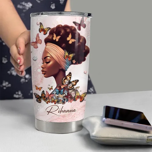Vista 5 de SANDJEST Vaso personalizado Reina Negra de la Fe con Biblia de 20oz/30oz con tapa, regalo para mujeres afroamericanas, chica negra, aliento