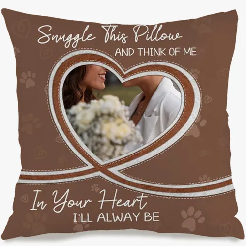 Vista 7 de One Photo Personalized Throw Pillow Case Where Your uploaded Image and Text Form a Unique Home décor Piece That Provides Warm Emotional Value and