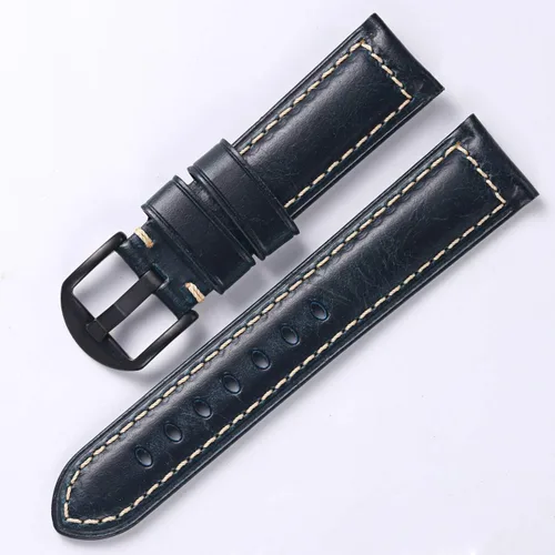 Vista 2 de Carty Mens Oil Wax Calfskin Handmade Leather Watch Band 20mm 22mm 24mm Watch Straps Black Brown Blue Vintage