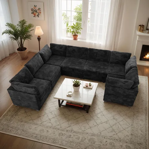 Vista 23 de Sofá seccional modular, conjunto de sofá en forma de L de 98" para sala de estar, 4 asientos cómodos tipo nube con sillas giratorias, combinación