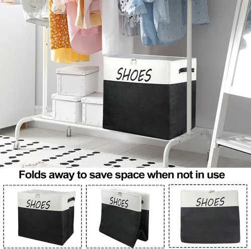 Vista 7 de Organizador grande de almacenamiento de zapatos de entrada, cesta de zapatos para entrada con cubierta transparente, caja plegable para zapatos