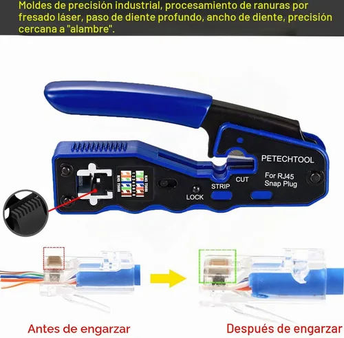 Vista 4 de Herramienta de Crimpado RJ45 con Pasador, Cortador, Crimpador para Cat6a Cat6 Cat5 Cat5e Conector Modular 8P8C, Herramienta de Crimpado Ethernet