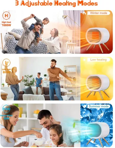 Vista 5 de Lindo calentador de espacio, calentadores de espacio portátiles para uso en interiores, calentador de escritorio eléctrico pequeño de 1000 W