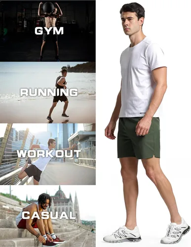 Vista 6 de Men's 5" Linerless Workout Shorts Lightweight Quick Dry Gym Running Sports Athletic Shorts with Zip Pockets