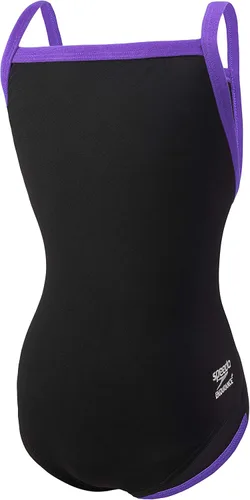 Vista 15 de Speedo Traje de baño de una pieza para niñas Endurance+ Flyback - colores de equipo sólidos para jóvenes Negro/Negro