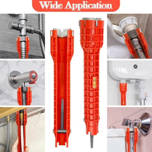 Vista 6 de Instalador de grifo y fregadero 14 en 1, llave de grifo y fregadero, llave multifuncional para fregadero, adecuada para instalar tuberías debajo
