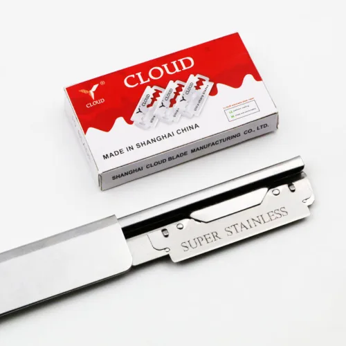 Vista 5 de Navaja de afeitar profesional de borde recto con 20 cuchillas Derby, 100% acero inoxidable, 1 navaja + 20 cuchillas 1 Razor + 20 Blades