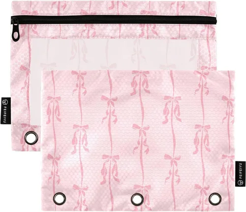 Vista 27 de Estuche de béisbol blanco para lápices de 3 anillas, paquete de 2 carpetas para lápices, estuche transparente con cremallera, bolsa de cosméticos