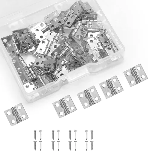 Vista 12 de 100 piezas de mini bisagras, bisagras de latón retro a tope de 10 x 8 mm, mini hardware con rotación de 180 grados con tornillos para manualidades