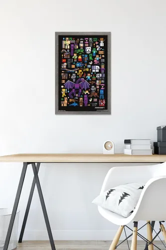Vista 2 de Trends International Minecraft - Póster de pared de Mobbery, 14.725 x 22.375 pulgadas, versión con marco de madera tipo granero