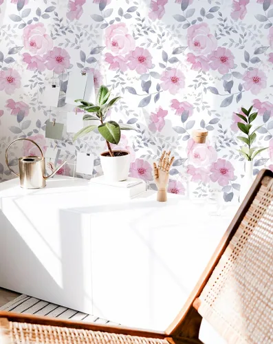 Vista 3 de Cohoo Home Papel de contacto floral para despegar y pegar, papel de contacto rosa floral para gabinete, autoadhesivo, extraíble, papel tapiz