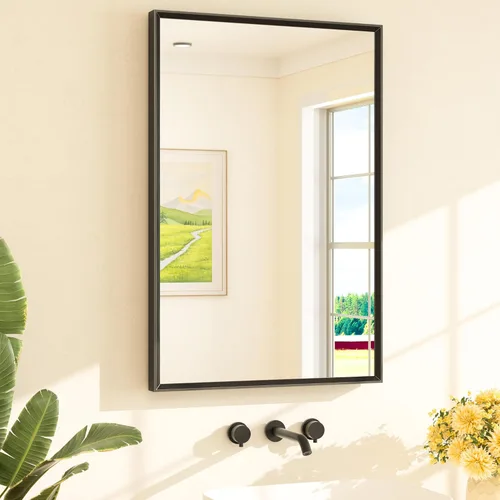Vista 33 de TETOTE Espejo de baño dorado cepillado de 20" x 30", espejo de tocador de baño rectangular de latón dorado cepillado con marco biselado para sobre
