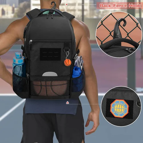 Vista 6 de DSLEAF - Mochila de baloncesto para hombres, bolsa de fútbol con compartimento para pelota y zapatillas para baloncesto, fútbol, entrenamiento