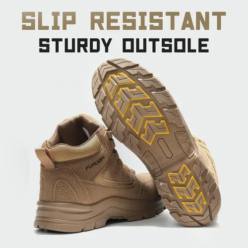 Vista 4 de Furuian - Botas de trabajo unisex con punta de acero, cómodas y ligeras para hombres, con resistencia al deslizamiento, puntera de acero, zapatos