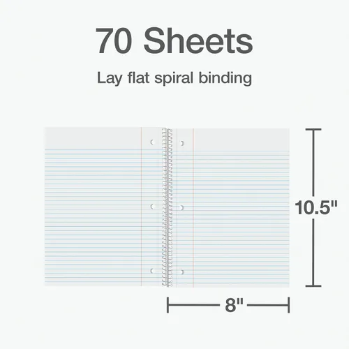 Vista 2 de Oxford 65217 - Cuaderno de espiral, paquete de 12 unidades, a granel, 1 diario de tema, papel rayado universitario, 8 x 10-1/2 pulgadas, perforado