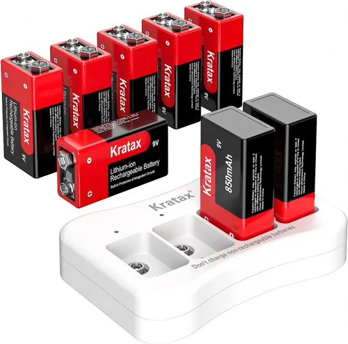 Vista 9 de Kratax Baterías de litio recargables USB de 9 V, paquete de 2 baterías recargables de iones de litio de 760 mAh de 9 voltios con cable de carga