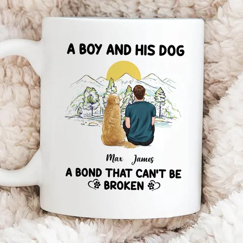 Vista 4 de Gossby Taza personalizada con texto en inglés «A Boy and His Dog», regalo personalizado para dueños de perros y hombres con diseño, nombre, razas