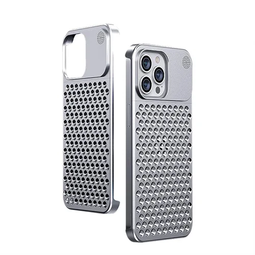 Vista 2 de Compatible con iPhone 15 Pro, aleación de aluminio, disipación de calor, transpirable, refrescante, hueca, sin bordes, funda de aromaterapia