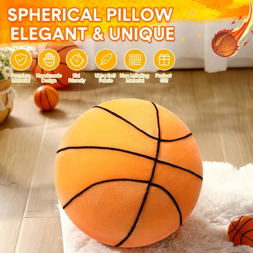 Vista 3 de Yousoontic Almohada de baloncesto de 10.8 pulgadas, cojín redondo esponjoso con forma de baloncesto, almohada de felpa para decoración de sofá